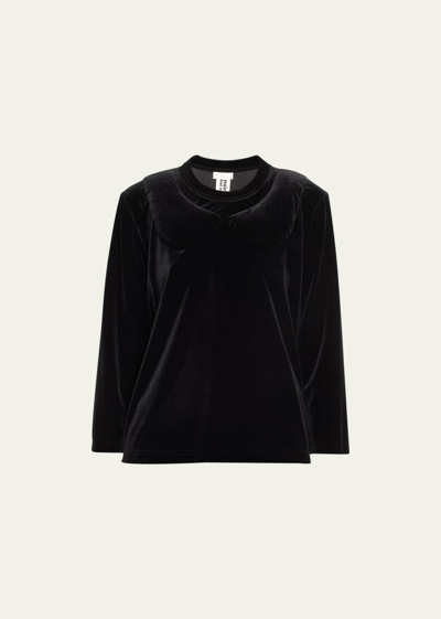 Shop Noir Kei Ninomiya Velvet Long-sleeve Top In Black