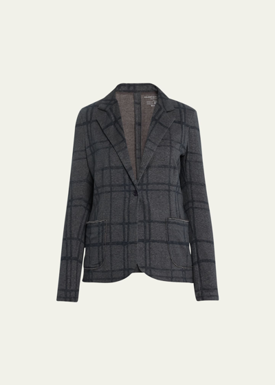 Shop Majestic Cotton Cashmere Double Face Novelty Plaid One-button Blazer In Anthracite Chine