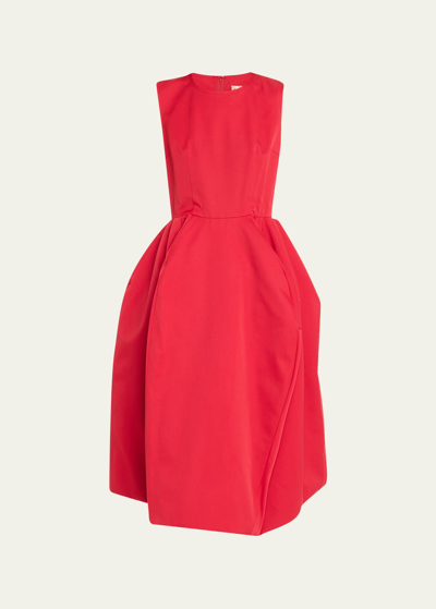 Shop Comme Des Garçons Sleeveless Wool Gabardine Midi Dress In Red
