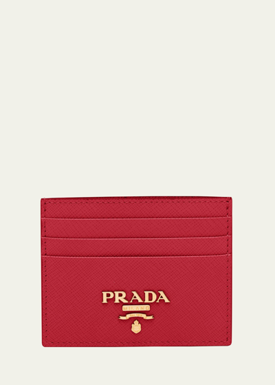 Shop Prada Saffiano Leather Card Case In F068z Fuoco