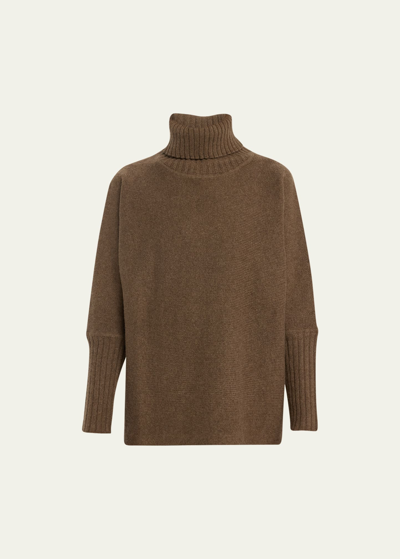 Shop Majestic Wool Chunky Textured Knit Long-sleeve Turtleneck Sweater In Bison