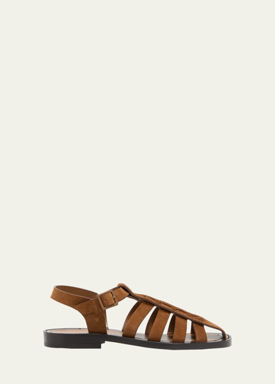Shop The Row Pablo Suede Fisherman Sandals In Bark