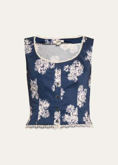 Shop Jason Wu Flora-print Sleeveless Button Down Top In Bouquet Floral-na