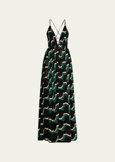 Shop Ulla Johnson Adonis Printed Open-back Maxi Dress In Sea Sapphire