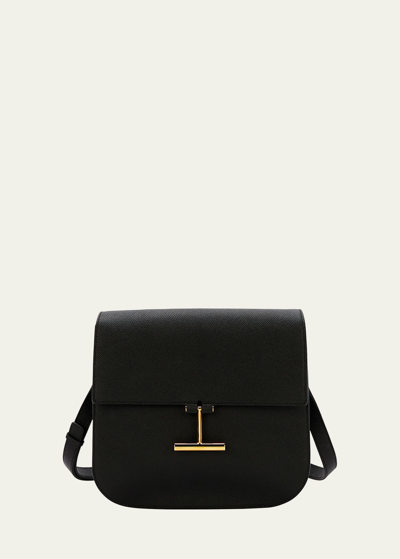 Shop Tom Ford Tara Mini Crossbosy In Grained Leather With Leather Strap In Black