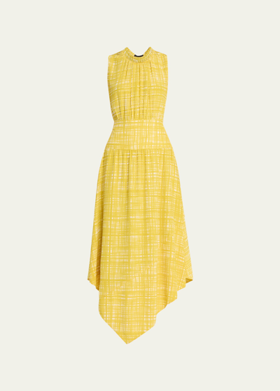 Shop Jason Wu Printed Mock-neck Handkerchief Midi Dress In Sun Yellow Multi
