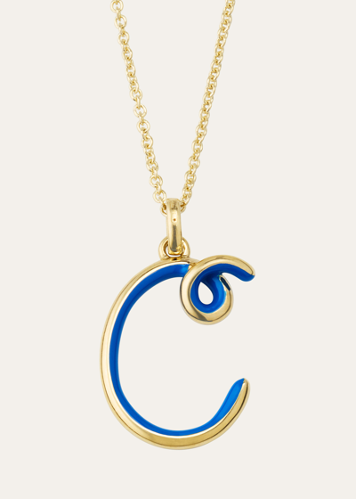 Shop Bea Bongiasca Letter C Pendant Necklace In 9k Yg With Half Enamel In Cobalt