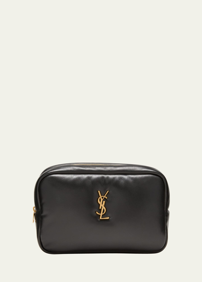 Shop Saint Laurent Cassandre Medium Ysl Cosmetic Pouch In Smooth Padded Leather In Noir