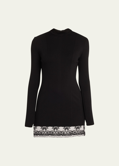 Shop Jason Wu Mock-neck Lace-hem Jersey Mini Dress In Black