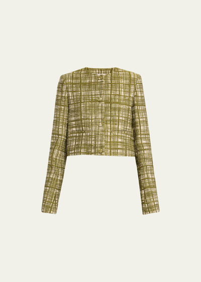Shop Jason Wu Tweed Cropped Jacket In Moss Multi