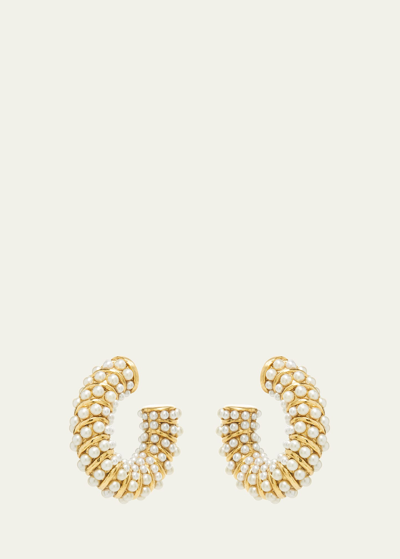 Shop Oscar De La Renta Candied Hoop Twist Earrings In Pearl