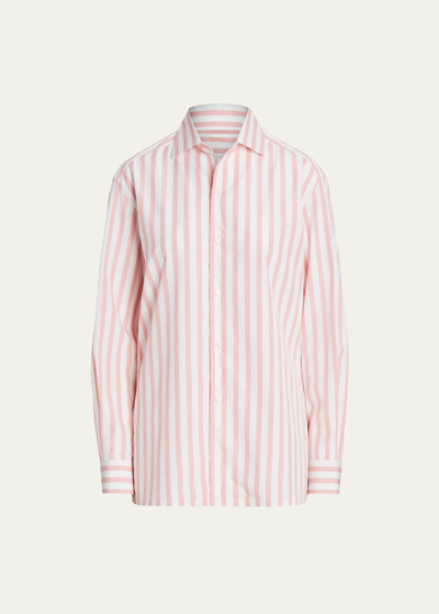 Shop Ralph Lauren Capri Umbrella Striped Collared Shirt In Rose/white