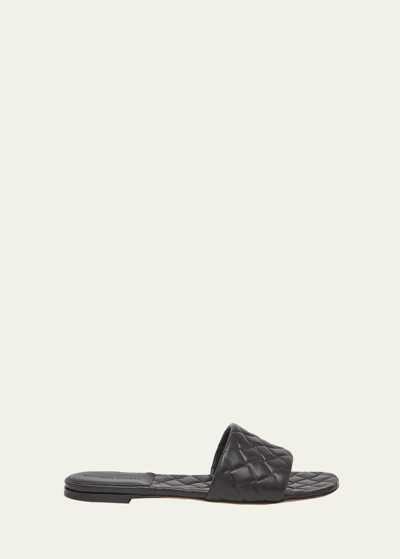 Shop Bottega Veneta Quilted Leather Flat Slide Sandals In Black