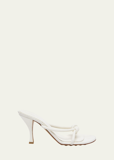 Shop Bottega Veneta Blink Leather Knot Slide Sandals In White