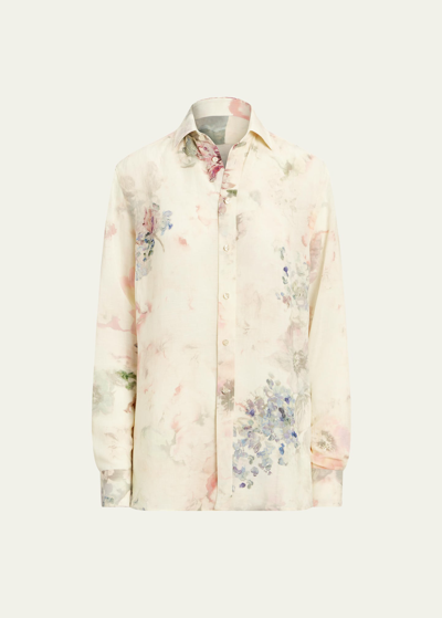 Shop Ralph Lauren Graison Wildflowers-print Linen Voile Collared Shirt In Butter