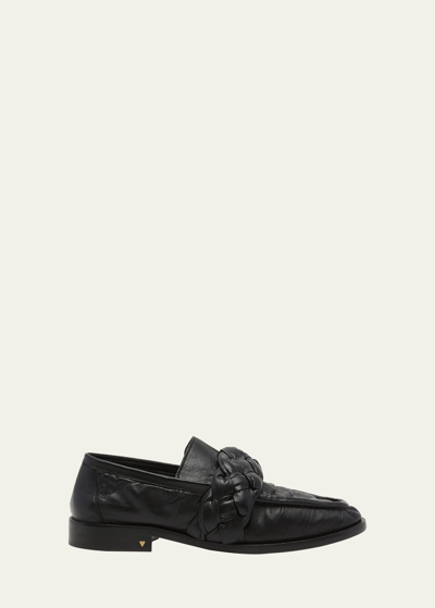 Shop Bottega Veneta Astair Leather Braid Slip-on Loafers In Black
