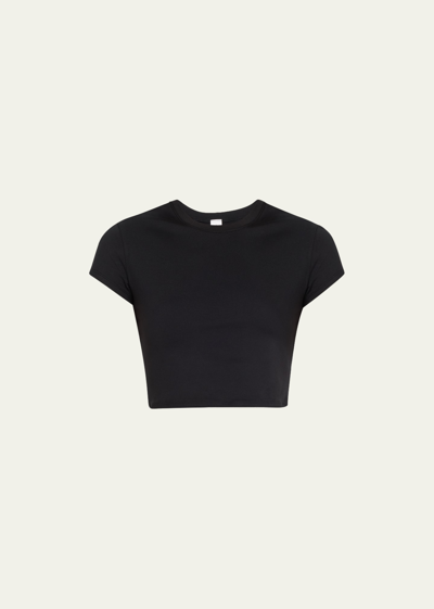 Shop Alo Yoga Alosoft Finesse Short-sleeve Crop Top In Black