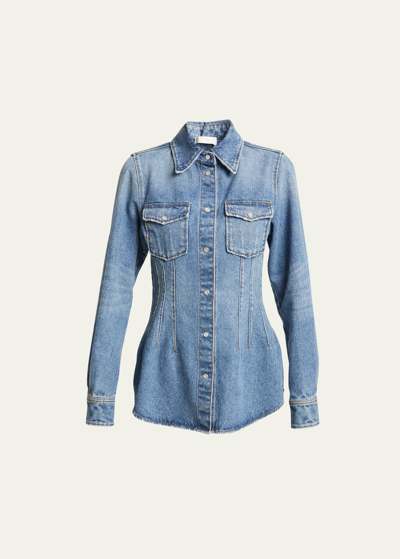 Shop Chloé Fitted Denim Top In Foggy Blue