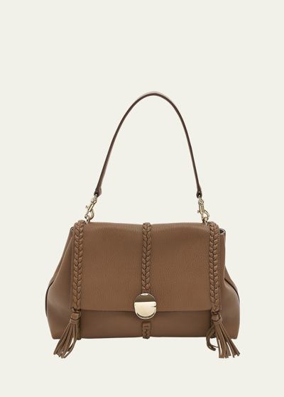 Shop Chloé Penelope Medium Top-handle Bag In Smooth Grained Leather In Dark Nut