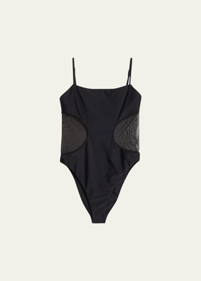 Shop Ramy Brook Novalee Mesh One-piece Swimsuit In Black