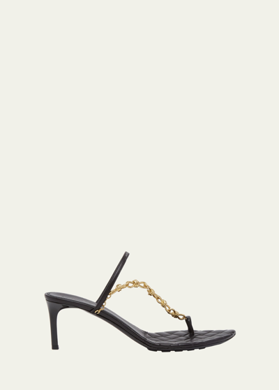 Shop Bottega Veneta Leather Chain Toe-ring Slide Sandals In Black