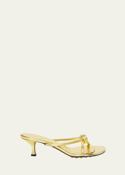 Shop Bottega Veneta Blink Metallic Knot Slide Sandals In Gold