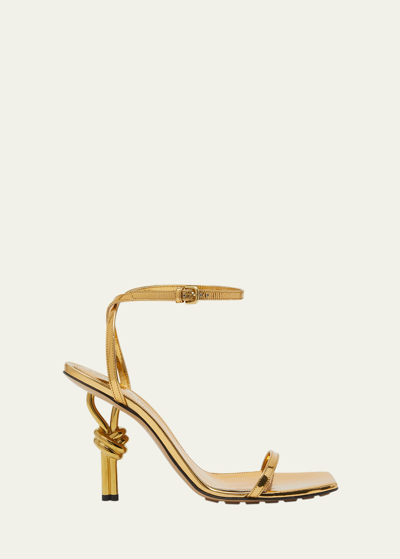 Shop Bottega Veneta Metallic Knot-heel Ankle-strap Sandals In Gold