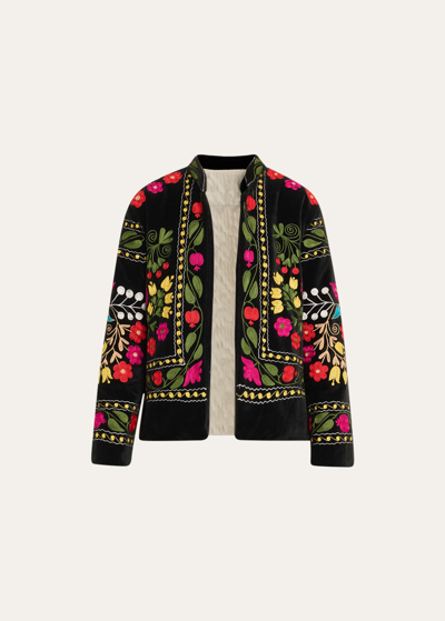 Shop Fortela Fulvia Velvet Floral-embroidered Jacket In Mix