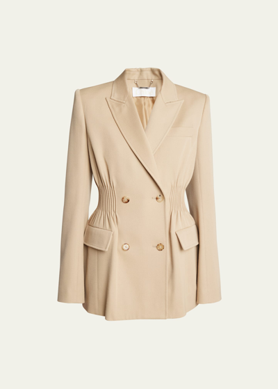 Shop Chloé Soft Wool Top Coat With Cinched Waist In Pearl Beige