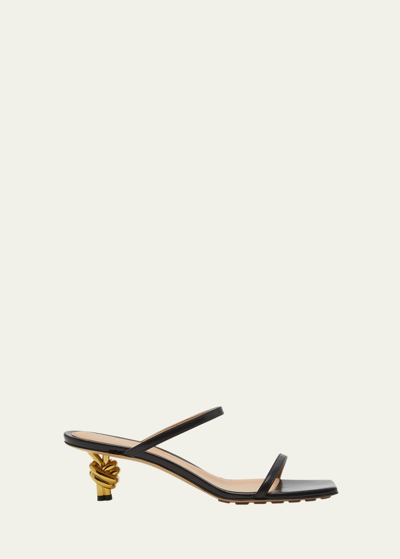 Shop Bottega Veneta Leather Two-band Knot Slide Sandals In 1000 Black