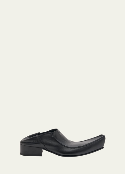 Shop Balenciaga Men's Romeo Calfskin Mule Loafers In Black