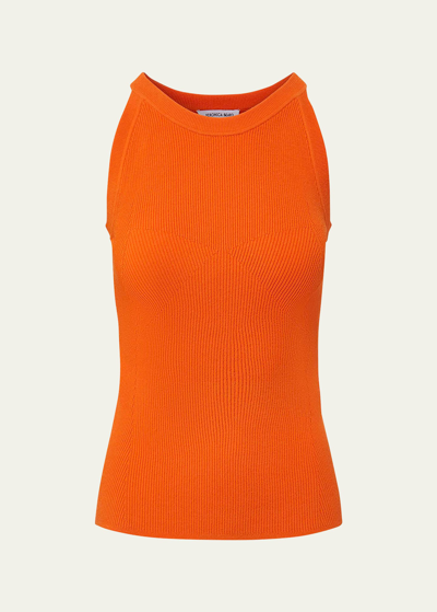 Shop Veronica Beard Moulin Knit High-neck Tank Top In Deep Orange