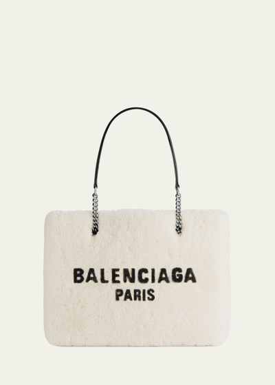 Shop Balenciaga Duty Free Medium Shearling Tote Bag In 9224 Natural