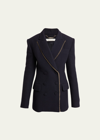 Shop Chloé Wool Blazer With Chain Detail In Ink Navy