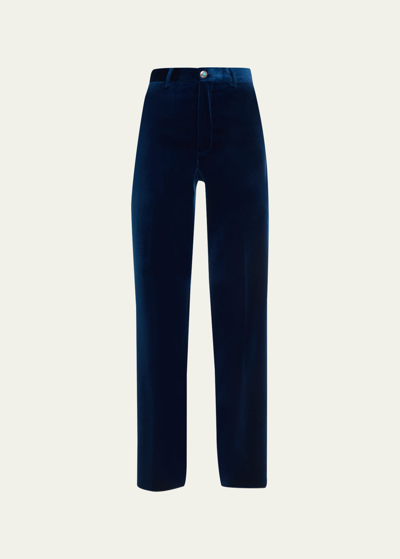 Shop Fortela Joplin Velvet Straight Leg Pants In Blue