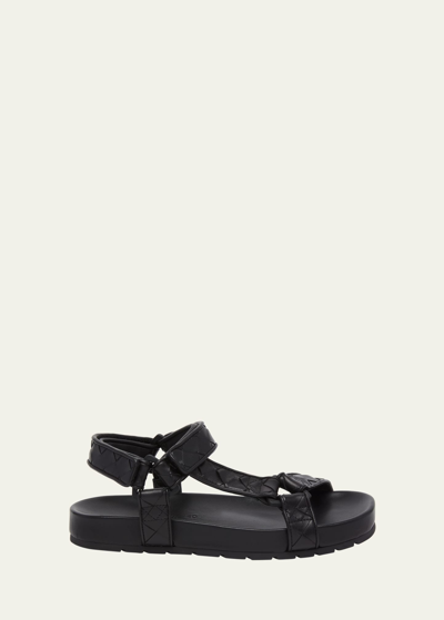Shop Bottega Veneta Trip Woven Leather Sporty Sandals In Black