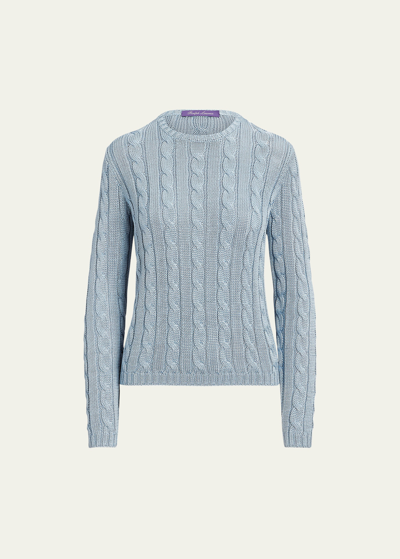 Shop Ralph Lauren High Shine Silk Cable-knit Sweater In Blue