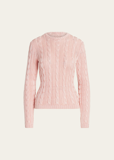 Shop Ralph Lauren Cable High-shine Silk Sweater, Pink In Crstl Rose