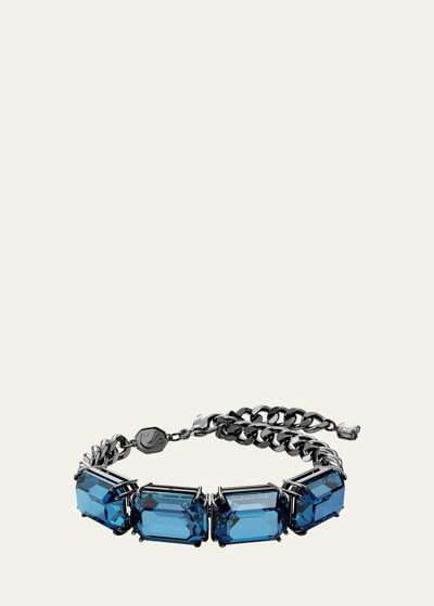 Shop Swarovski Millenia Ruthenium-plated Octagon-cut Blue Crystal Curb Chain Bracelet