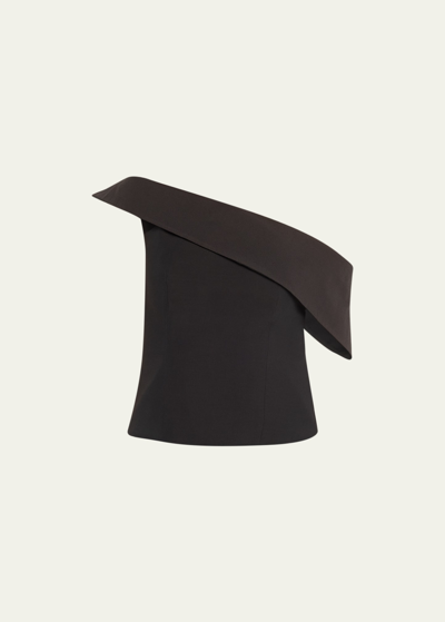 Shop Roland Mouret Asymmetric Wool Off-shoulder Top In Black