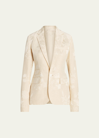 Shop Ralph Lauren Parker Floral Jacquard Single-breasted Blazer Jacket In Butter