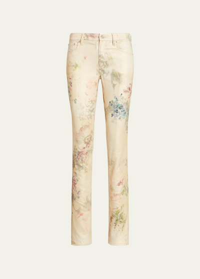 Shop Ralph Lauren 160 Faded Floral-print Slim-leg Jeans