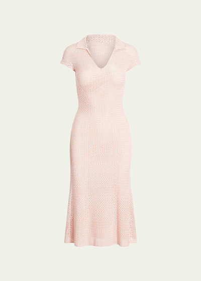 Shop Ralph Lauren Cap-sleeve Crochet Knit Midi Polo Dress In Pink