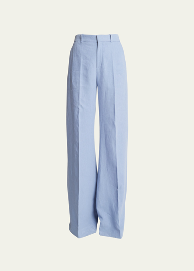 Shop Chloé Linen Canvas Flare Trousers In Pebble Blue