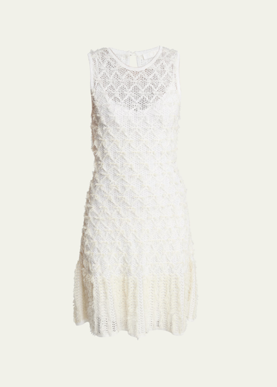 Shop Chloé Tweed Lace Knit Mini Dress In Iconic Milk