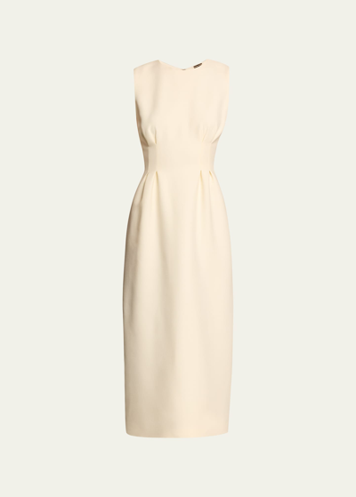 Shop Adam Lippes Ophelia Midi Dress With Pleated Seams In Ivory