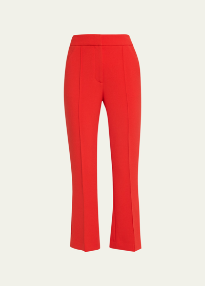Shop Veronica Beard Tani Straight Cropped Pintuck Pants In Flame