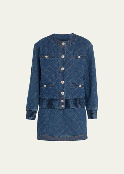Shop Veronica Beard Glennon Stitched Denim Bomber Jacket In Bright Blue