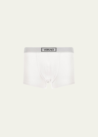 Shop Versace Men's Ribbed Boxer Briefs In 1w000-optical Whi