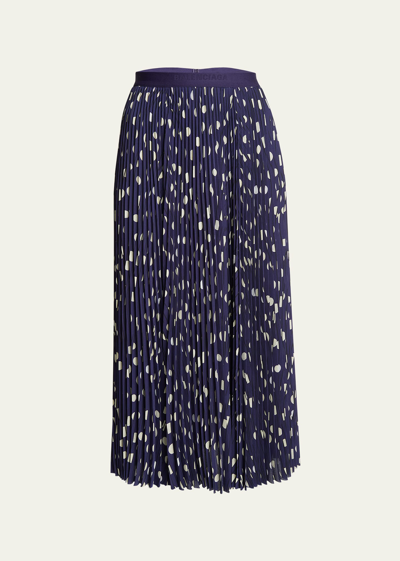 Shop Balenciaga Polka Dot Elastic Logo Midi Skirt In Navy/crm